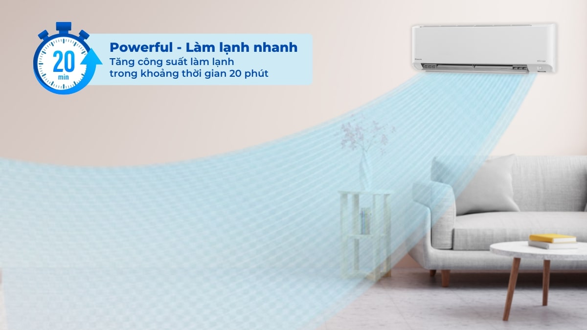 che-do-powerful-tren-may-lanh-daikin-1_5-hp-ftkz35vvmv Chế độ làm lạnh nhanh Powerful trên máy lạnh Daikin
