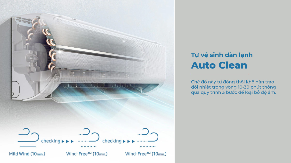 chuc-nang-tu-ve-sinh-dan-lanh-tren-may-lanh-samsung-ar10dyhzawknsv Chức năng Auto Clean tự làm sạch dàn lạnh trong 3 bước