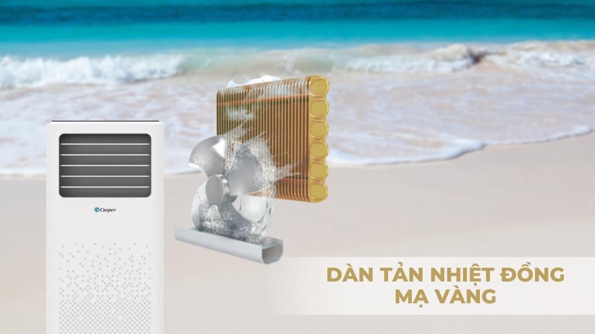 dan-tan-nhiet-dong-ma-vang-tren-dieu-hoa-di-dong-casper-pc-09tl33 Máy sử dụng dàn tản nhiệt đồng mạ vàng bền bỉ