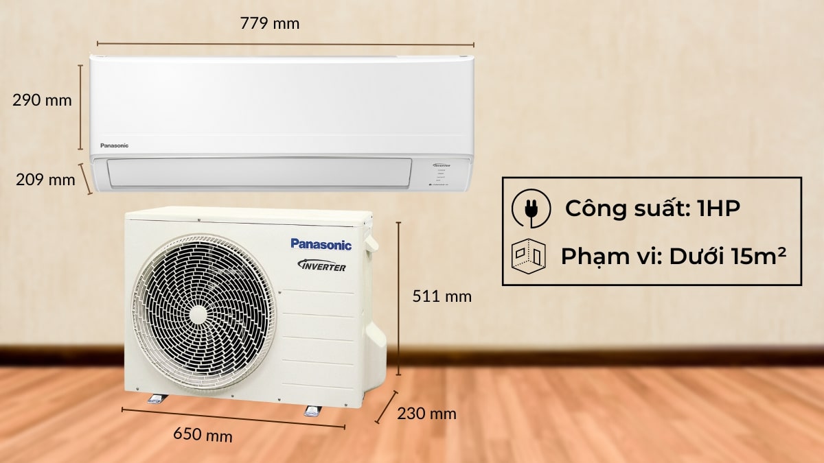 Kích thước máy lạnh Panasonic Inverter 1 HP CU/CS-PU9ZKH-8M