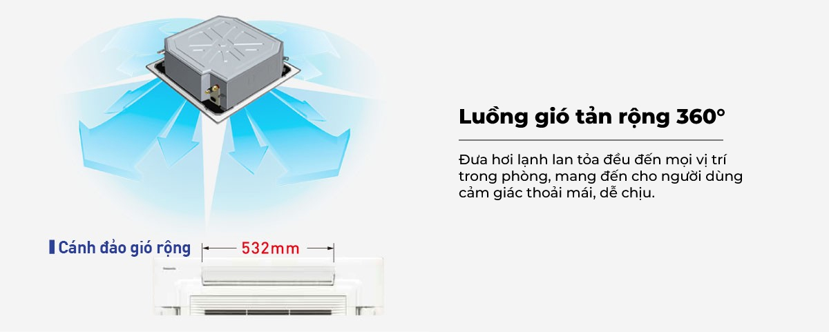 luong-gio-de-chiu-360-do-tren-may-lanh-am-tran-panasonic-inverter-4_5hp-s-3448pu3h-u-43pr1h8-cz-kpu3h-3-pha Luồng khí mạnh mẽ, tản rộng 3600 đưa hơi lạnh đến mọi vị trí trong phòng