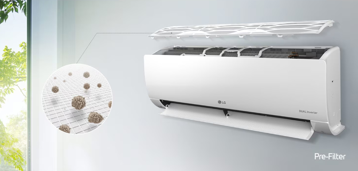 mang-loc-so-cap-tren-may-lanh-lg-inverter-1-hp-v10win1 Màng lọc sơ cấp giúp giữ lại những hạt bụi thô