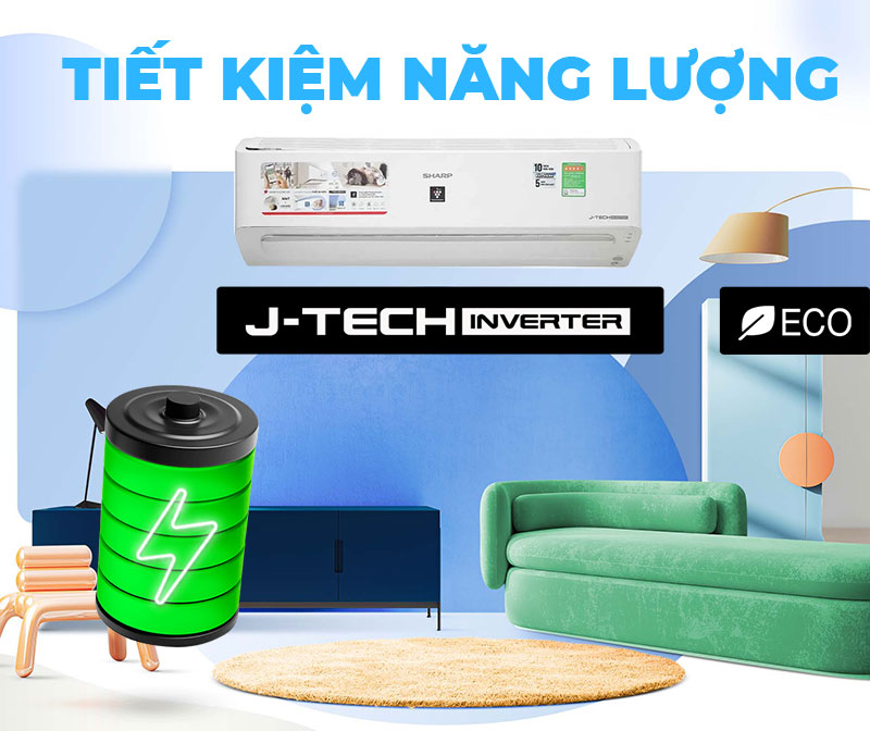 may-lanh-sharp-tiet-kiem-dien Công nghệ J-Tech Inverter cùng với chế độ Eco tiết kiệm điện năng