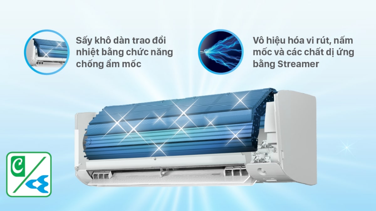 streamer-ket-hop-chuc-nang-khu-am-tren-may-lanh-daikin-1_5-hp-ftkz35vvmv Làm sạch dàn lạnh với công nghệ Streamer kết hợp chức năng chống ẩm